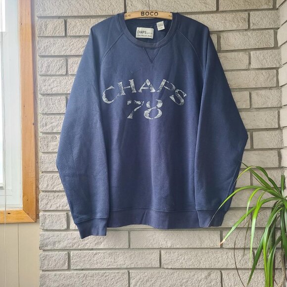 Retro 'Chaps Ralph Lauren surplus' distressed/faded navy crew-neck sweatshirt L - Picture 1 of 5